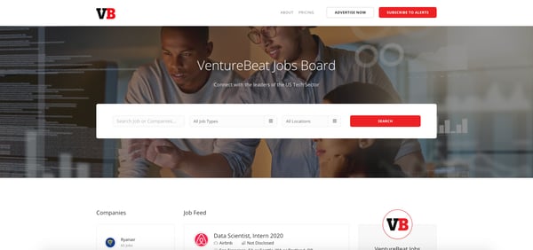 Venture Beat job board features marketing jobs in tech.