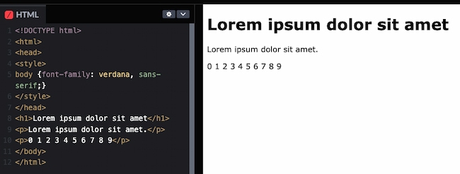 HTML and CSS fonts code example: Verdana