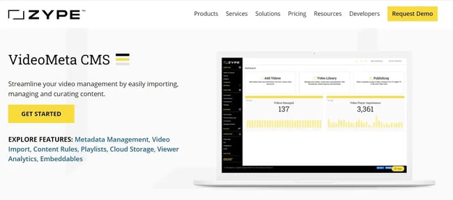 video content management system: zype homepage