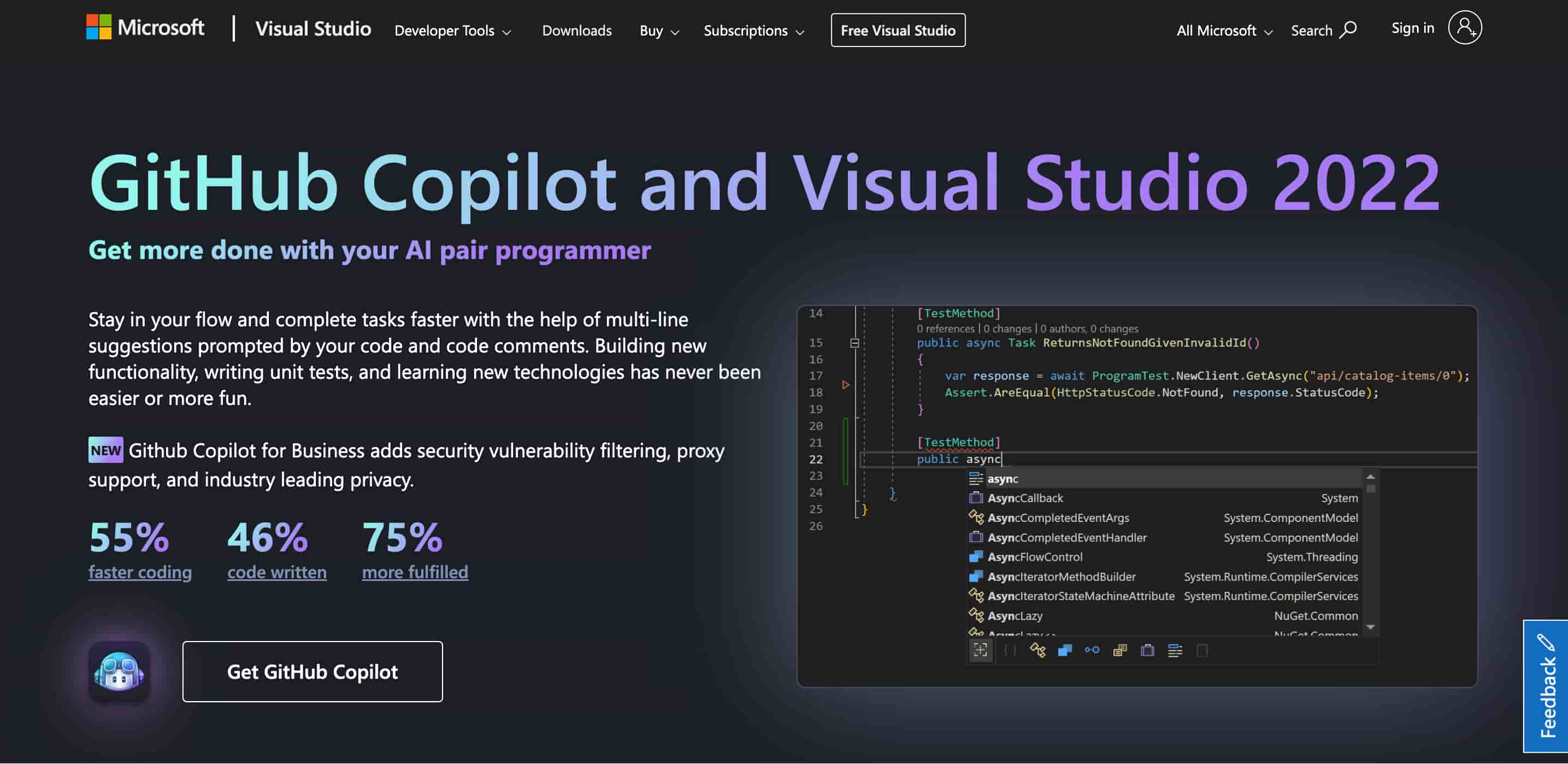 visual studio homepage