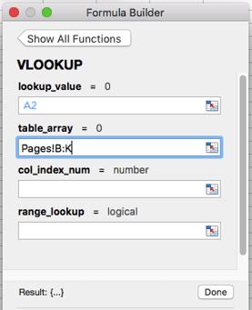 Table array field in VLOOKUP formula builder