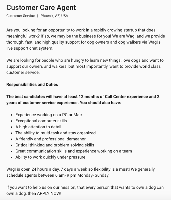 customer care job description for resume