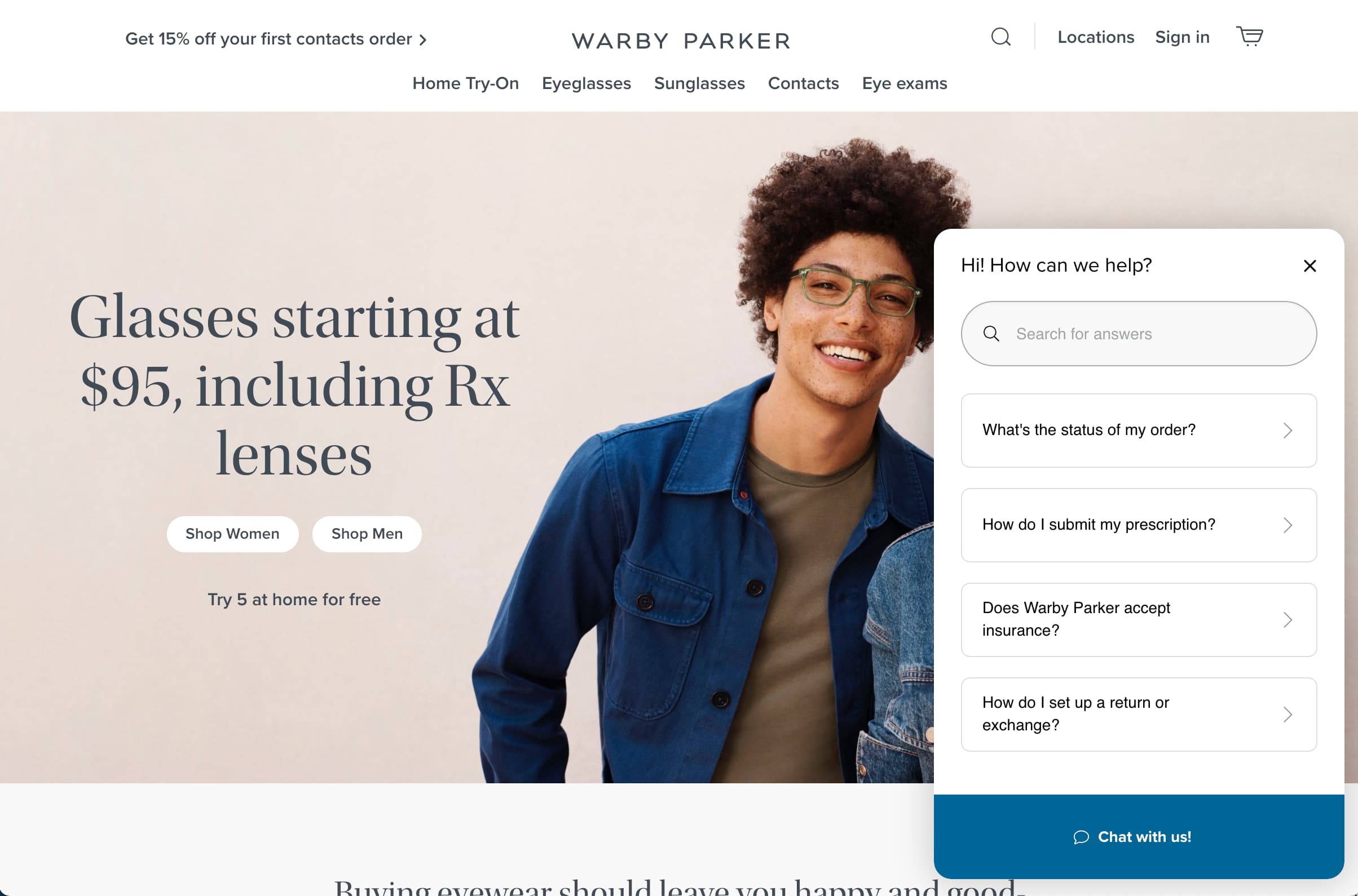 ecommerce chatbot example: warby parker