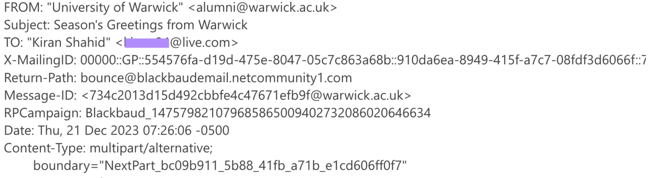 email header examples, University of Warwick