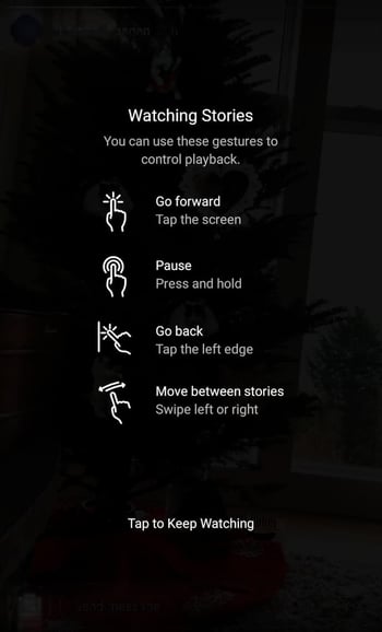 Black menu of finger motions for watching Instagram Stories on a mobile device