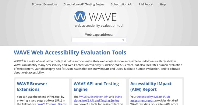 the page for the online web accessibility tool WAVE