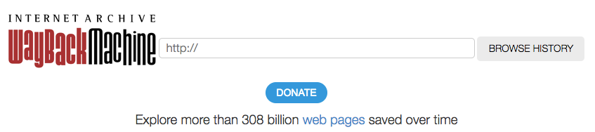 Wayback Machine website banner and search bar
