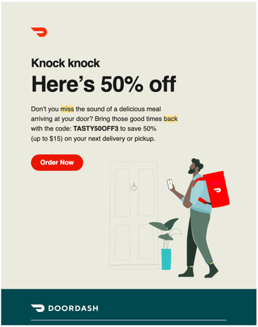 We want your business back letter sent via email by Doordash