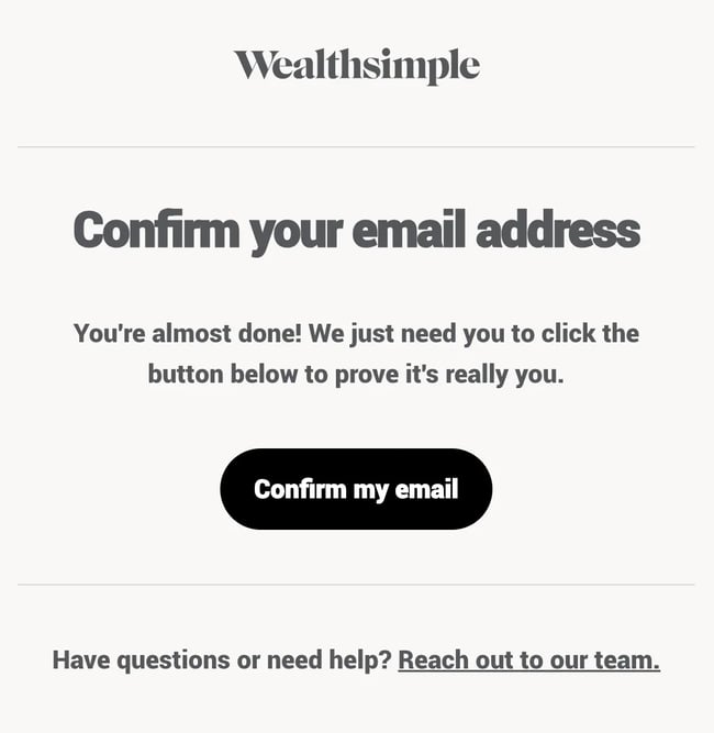 email opt-in wording example from Wealthsimple