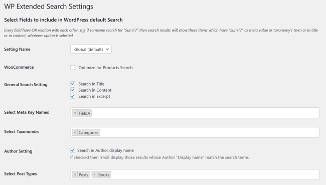 web page for the WordPress search plugin WP Extended Search