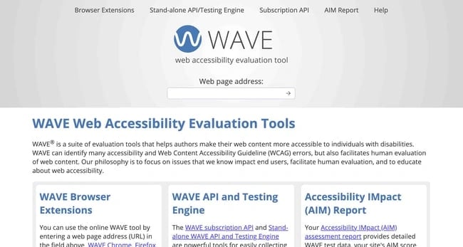 the page for the online web accessibility tool WAVE