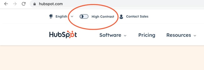 image shows web design challenges: making accessible site. the image shows hubspot's high contrast toggle option 