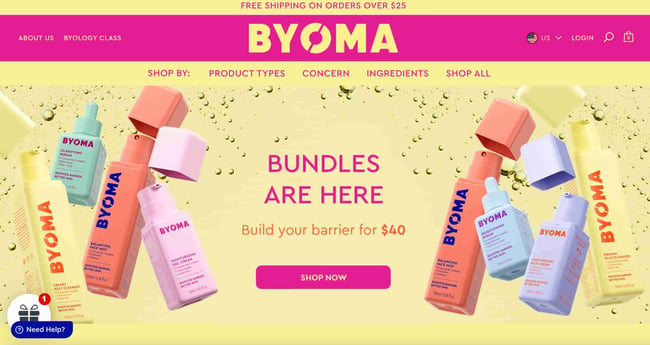 BYOMA uses product photography to stand out.