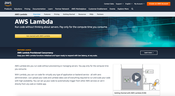Homepage dell'architettura serverless di AWS Lambda