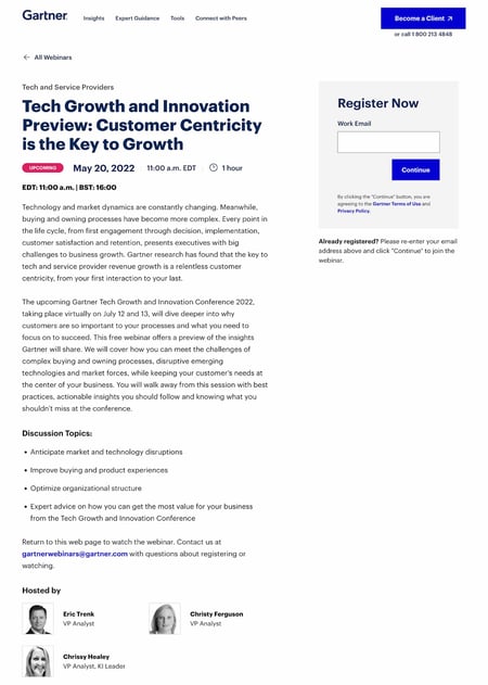 webinar landing page examples: gartner