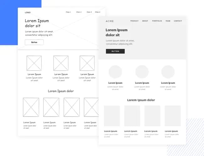 website mockup: examples of low and high fidelity wireframes