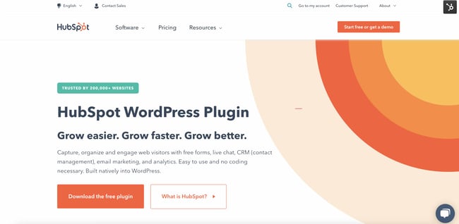 For building a website on a budget in WordPress, you can use the free HubSpot plugin, shown above. 