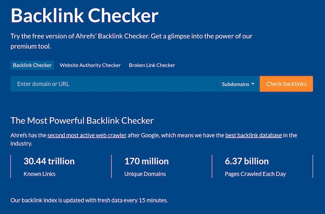 Website optimization tools: Ahrefs Backlink Checker