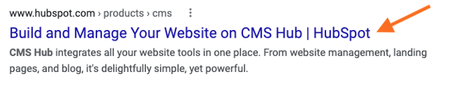 Website page title example in search results