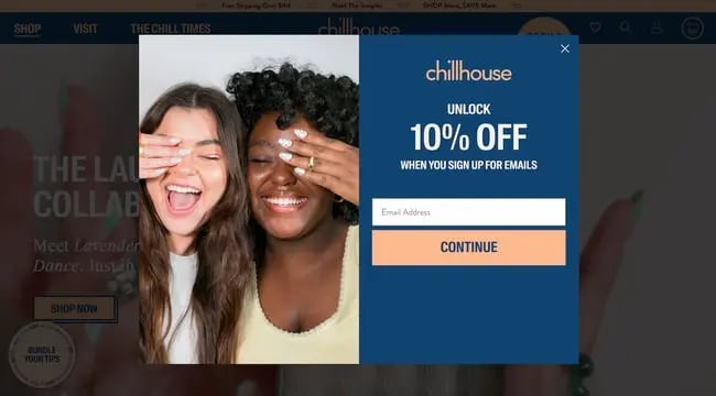 website pop up examples: chillhouse