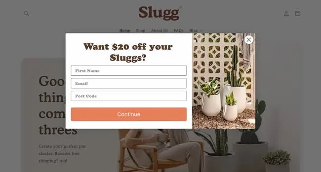 website pop up examples: slugg