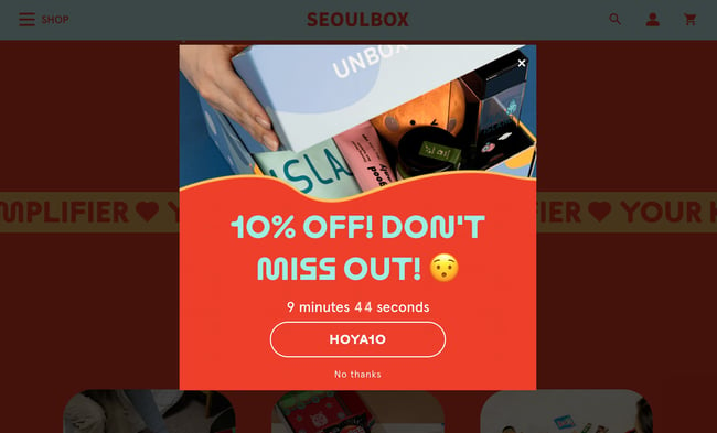 website pop up examples: seoul box