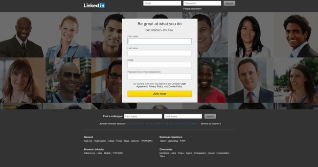 Websites over the past decades, LinkedIn’s homepage in 2017