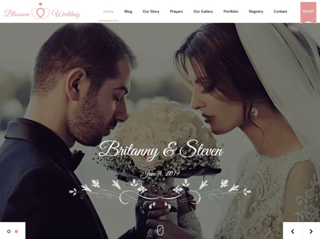 wedding theme wordpress blossom wedding shows couple looking at eachother intensely 