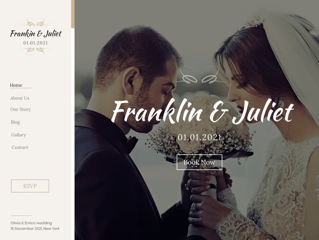 wedding theme wordpress classic wedding shows couple in a moment of embrace with text overlay 