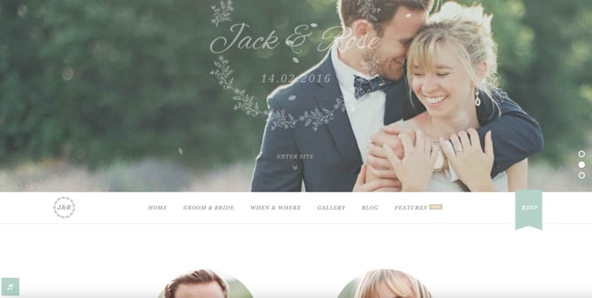 wedding theme wordpress Jack and Rose shows couples embracing 