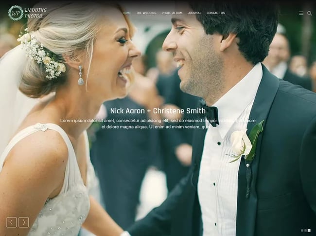 wedding theme wordpress wedding photos shows couple locking eyes smiling at eachother 