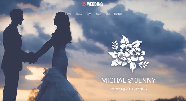wedding theme wordpress flash shows couple in wedding apparel 