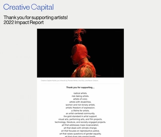 Welcome email examples: Creative Capital