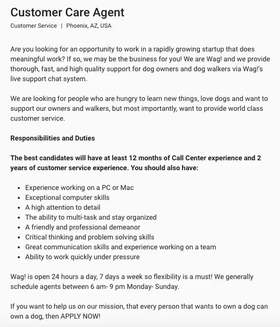 wag-customer-service-job-description