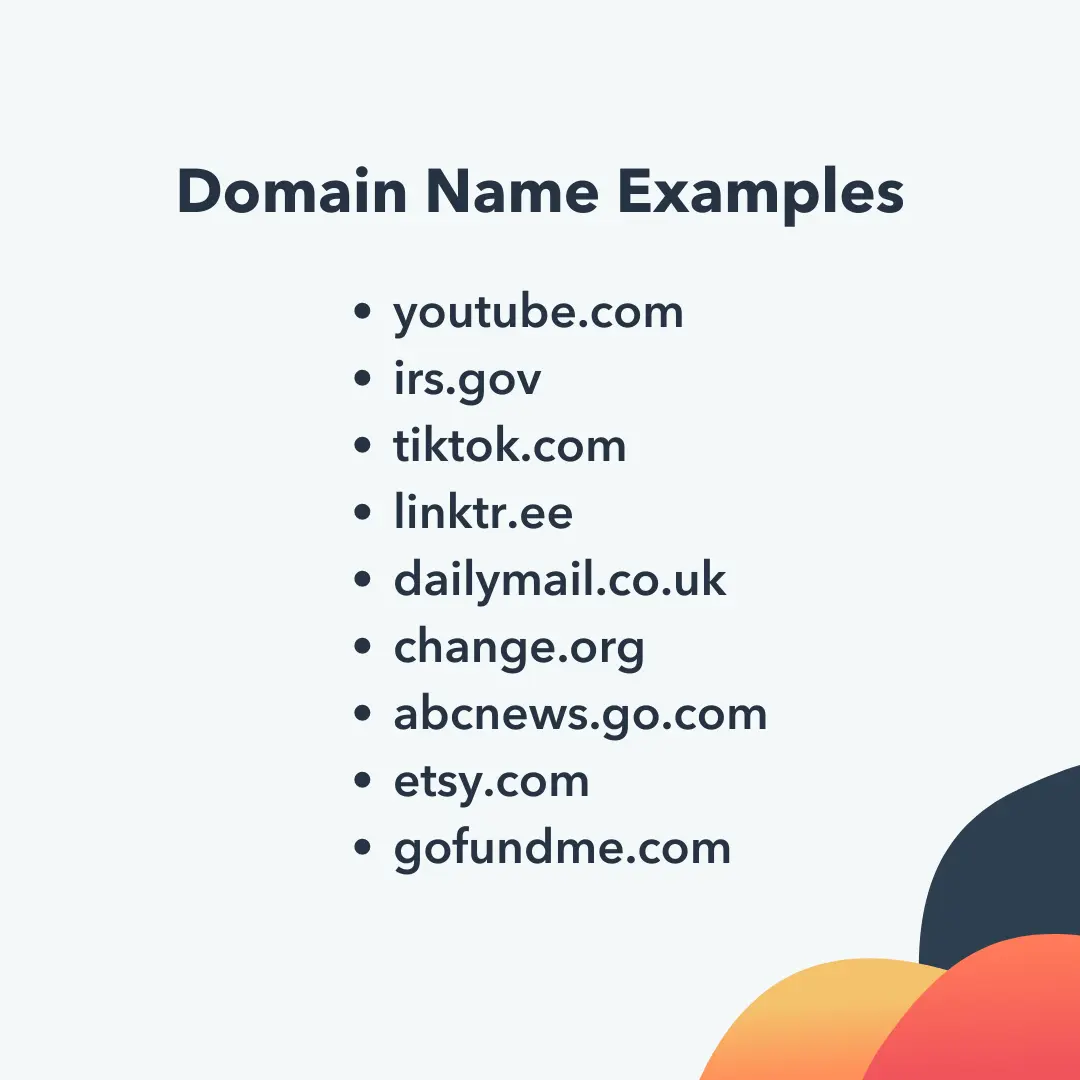 Domain Name Examples including youtube.com and irs.gov