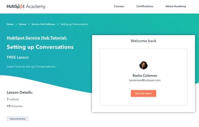 Example of a course landing page HubSpot academy