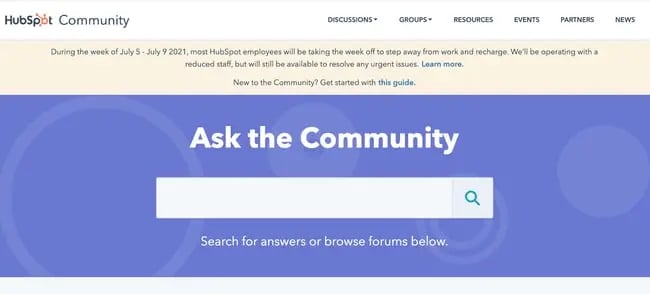 Community membership landing page example featuring HubSpot's community page