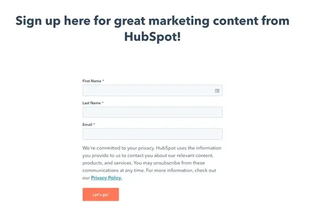 Example of a HubSpot Newsletter landing page