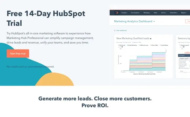 Free trial landing page example hubspot's 14-day free trial