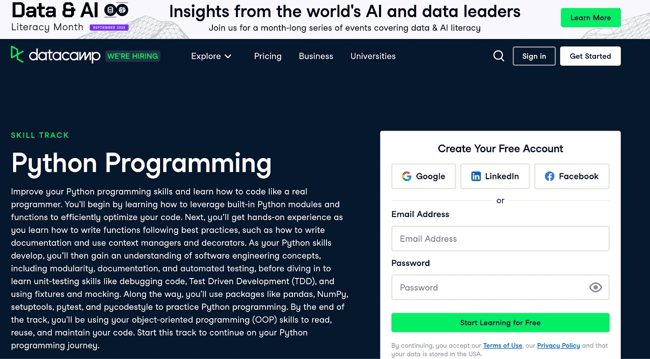 python course, DataCamp