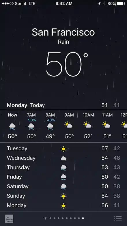screenshot of weather app