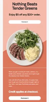 Postmates discount marketing email