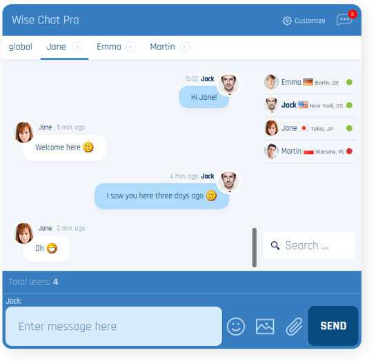 wise chat pro private 1:1 conversation demo