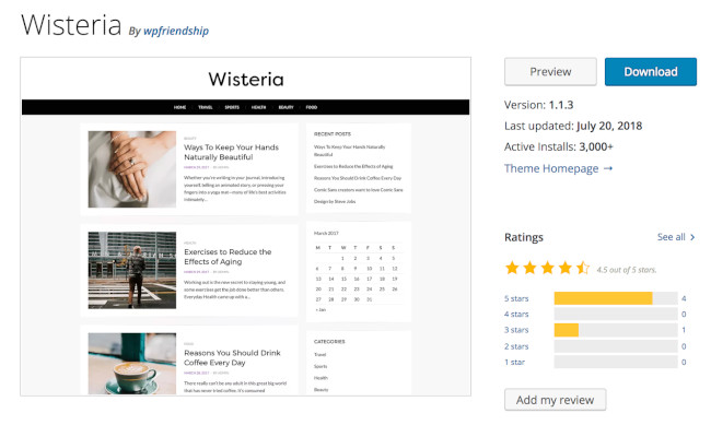 wisteria blog theme for wordpress