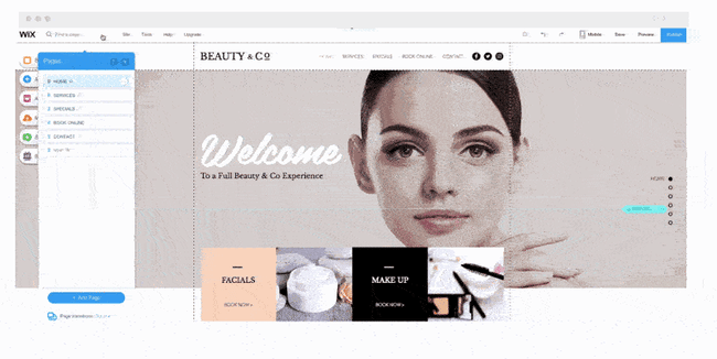 drag and drop website builder: Wix product demo 