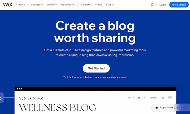 Best blogging platform examples: Wix