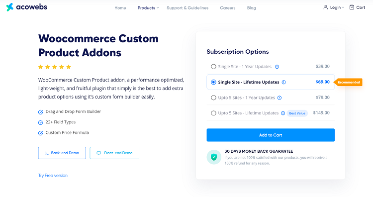 Best WooCommerce plugin: acowebs custom product addons