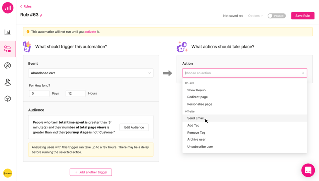 automation builder in the woocommerce email plugin growmatik