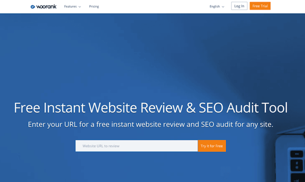 Woorank's homepage for auditing a website's SEO