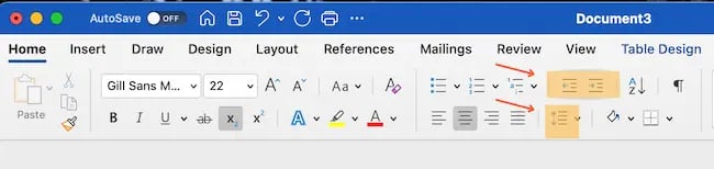 Image of spacing and indentation controls in Microsoft Word